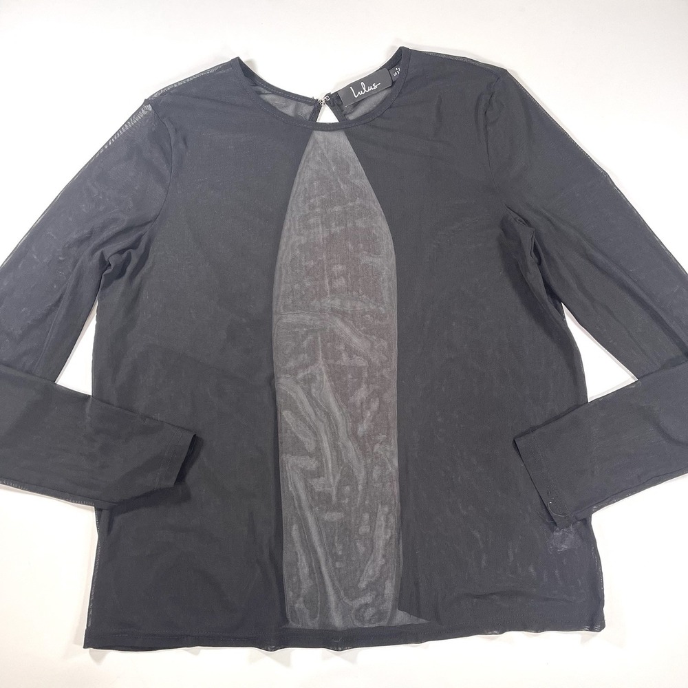 Lulus Top Womens Size Small Black Mesh Sheer Long Sleeve Open Back Stretch Shirt